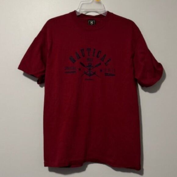 USED Men's Garth Gear Short Sleeve Shirt Nautical Color Red Size Large - Picture 1 of 1